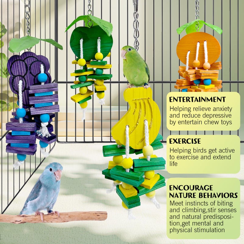 Hamiledyi Natural Wood Block Bird Cage Toys Parrot Chewing Toy Orange&Apple& Banana&Grapes Shaped Hanging Foraging Toy for Small&Medium Birds Parakeets Cockatiels,4pcs - Image 5